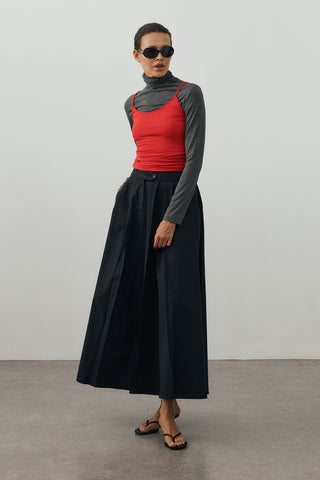 Pileli Maxi Etek Siyah