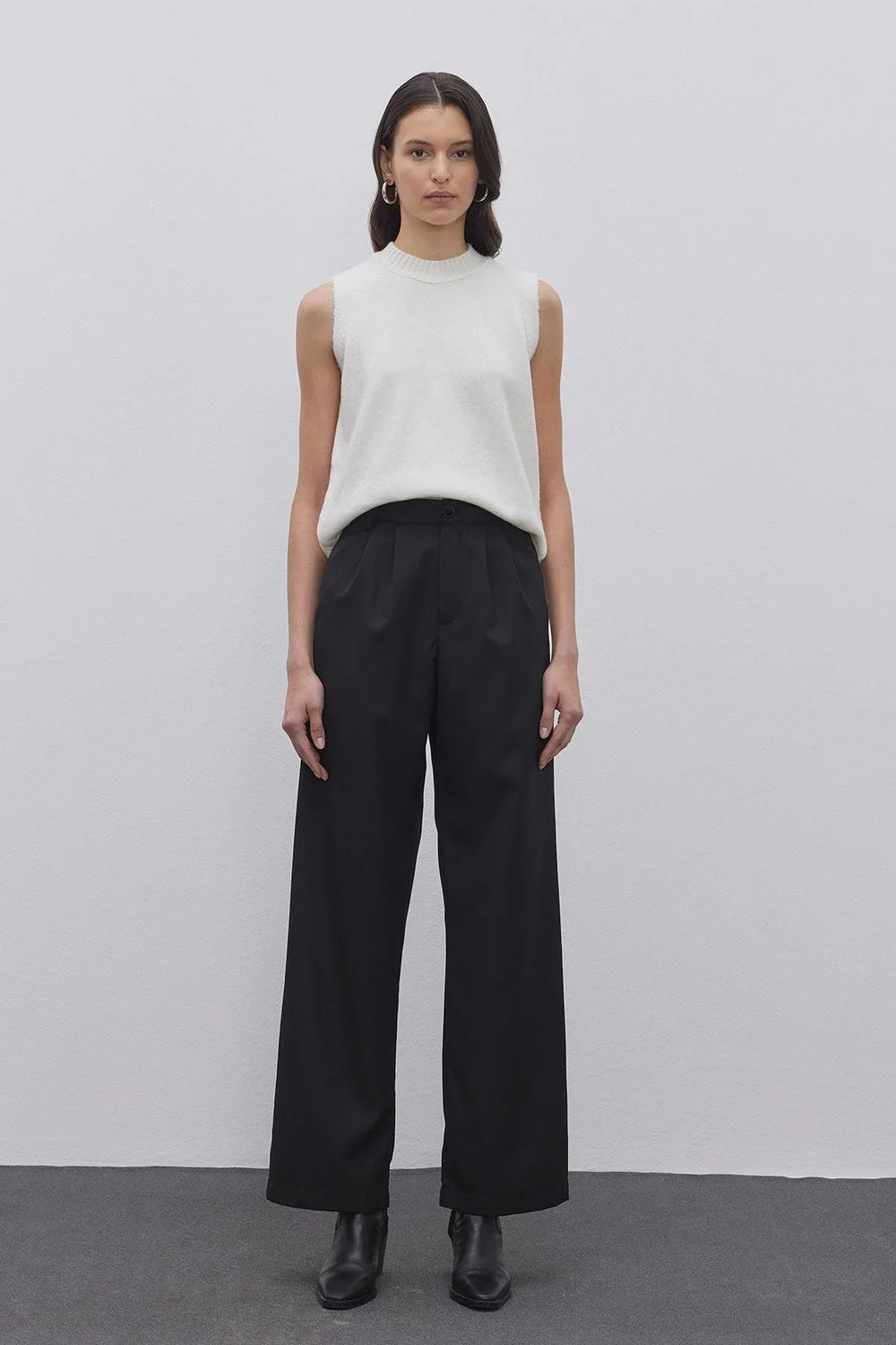 Pleated Palazzo Women's Trousers Black Black