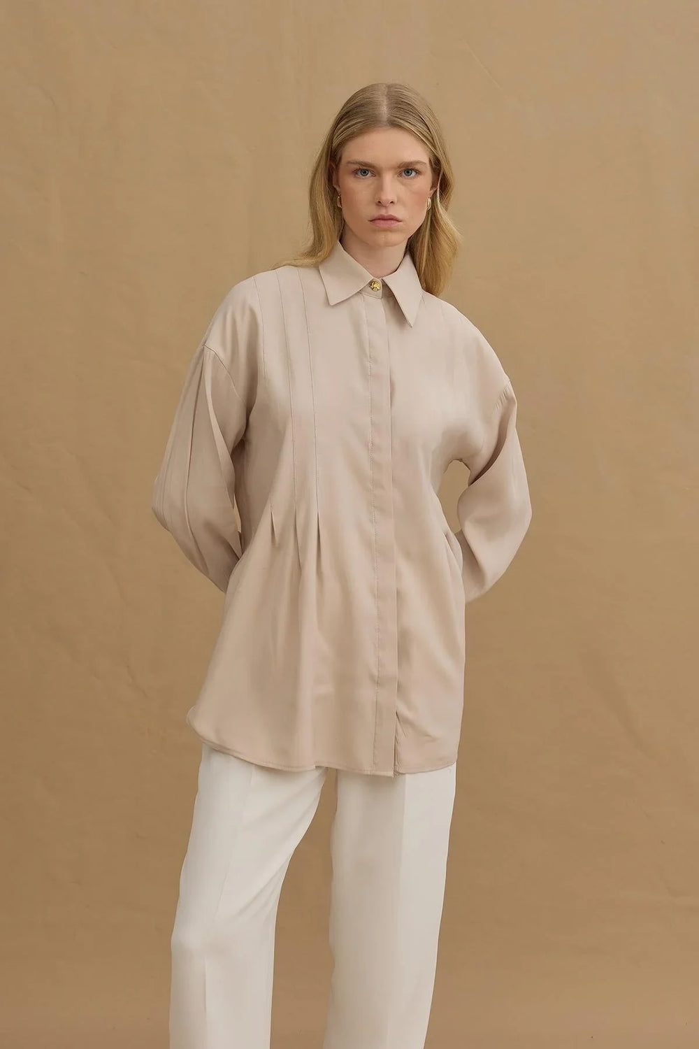 Pleated Tencel Shirt Gray