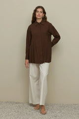 Pileli Tensel Gömlek Kahverengi