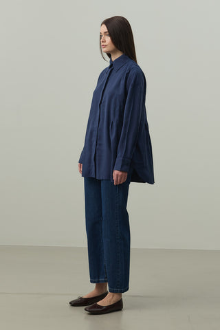 Pileli Tensel Gömlek Lacivert