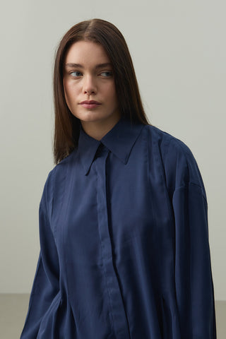 Pileli Tensel Gömlek Lacivert