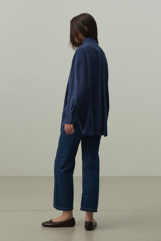 Pileli Tensel Gömlek Lacivert