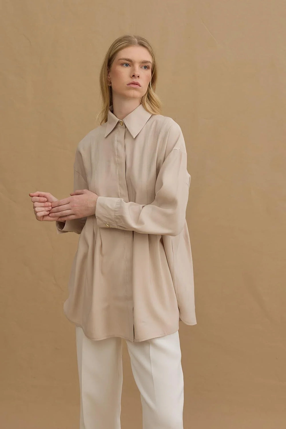 Pleated Tencel Shirt Stone