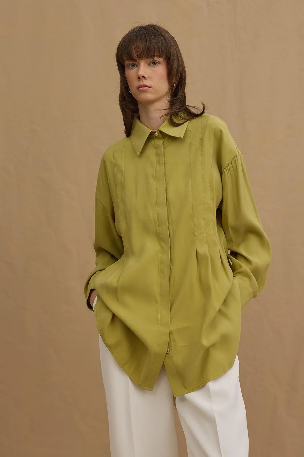 Pleated Tencel Shirt Green