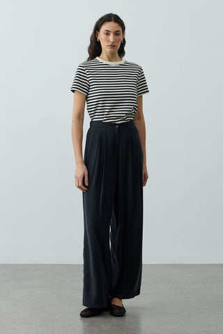 Pileli Tensel Pantolon Siyah