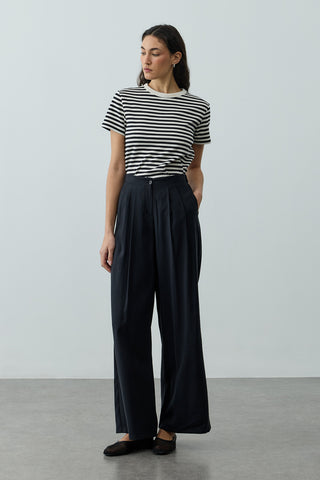 Pileli Tensel Pantolon Siyah