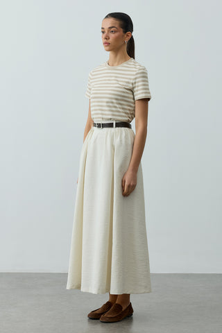 Pilili Büzgülü Maxi Etek Beyaz