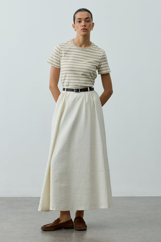 Pilili Büzgülü Maxi Etek Beyaz