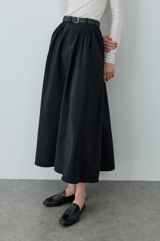 Pilili Büzgülü Maxi Etek Siyah