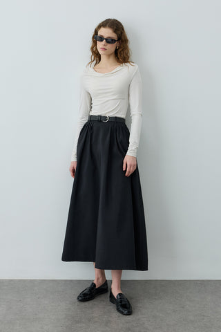 Pilili Büzgülü Maxi Etek Siyah