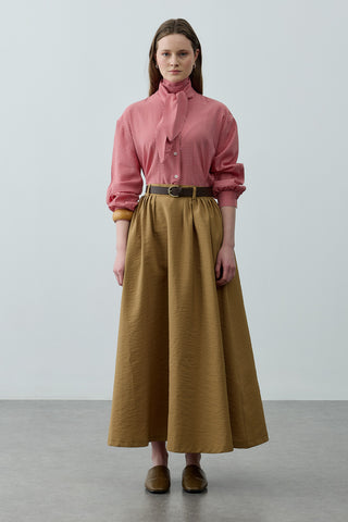 Pilili Büzgülü Maxi Etek Yeşil