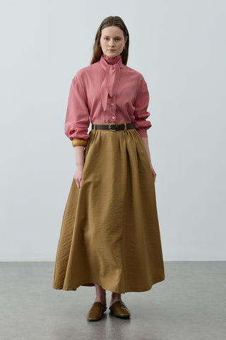 Pilili Büzgülü Maxi Etek Yeşil