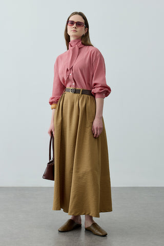 Pilili Büzgülü Maxi Etek Yeşil