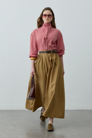 Pilili Büzgülü Maxi Etek Yeşil