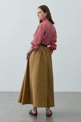 Pilili Büzgülü Maxi Etek Yeşil