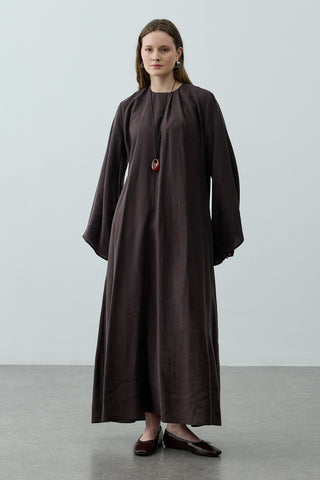 Pileli Tensel Elbise Acı Kahve