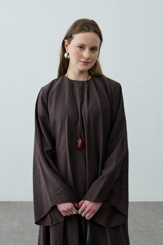 Pileli Tensel Elbise Acı Kahve