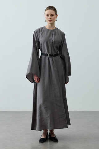 Pileli Tensel Elbise Antrasit