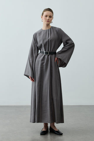 Pileli Tensel Elbise Antrasit