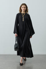 Pileli Tensel Elbise Siyah