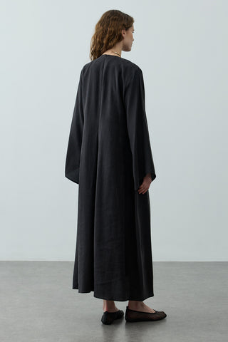 Pileli Tensel Elbise Siyah