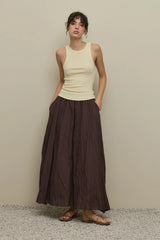 Pleated Crash Skirt Brown