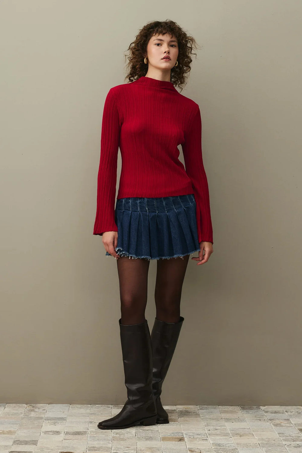 Pleated Sweater Red