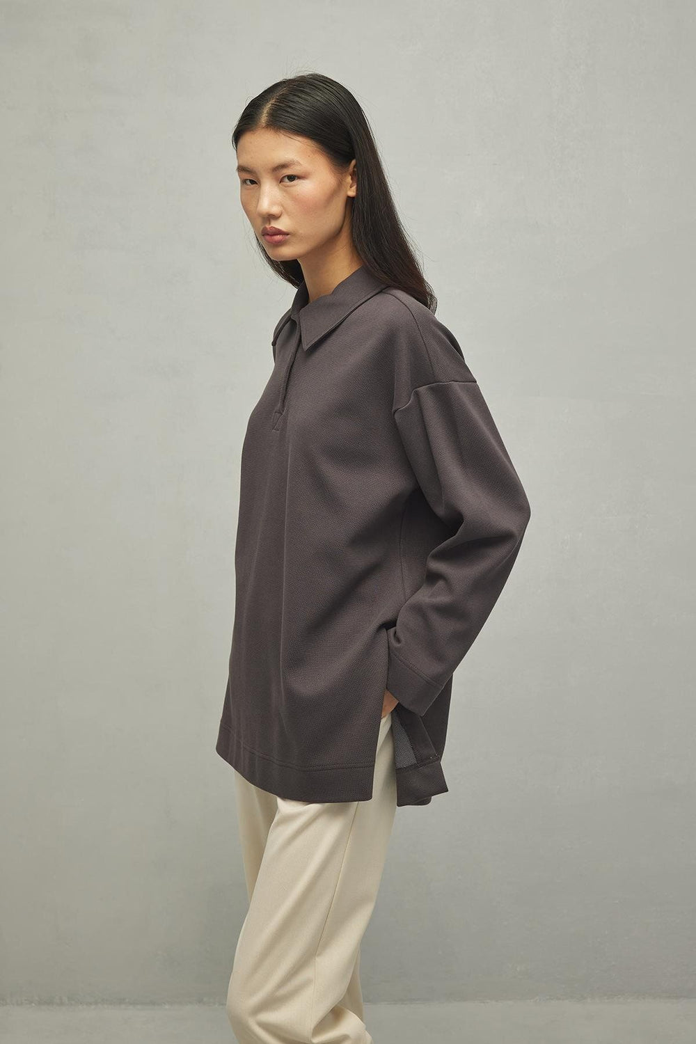 Polo Yaka Basic Sweatshirt Antrasit