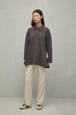 Polo Yaka Basic Sweatshirt Antrasit - Fahhar Design
