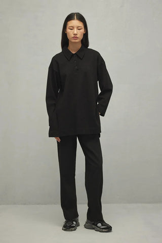 Polo Yaka Basic Sweatshirt Siyah