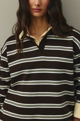 Polo Yaka Çizgili Kazak Kahverengi