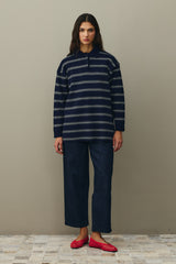 Polo Yaka Çizgili Kazak Lacivert