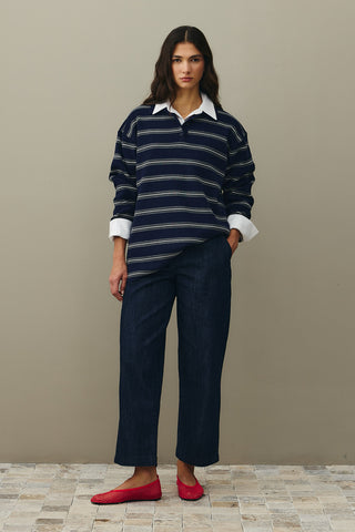 Polo Yaka Çizgili Kazak Lacivert