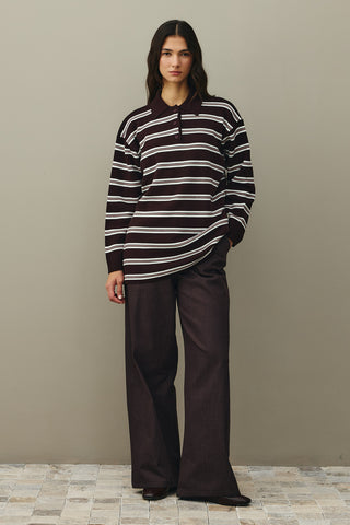Polo Yaka Çizgili Kazak Mürdüm