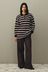 Polo Yaka Çizgili Kazak Mürdüm