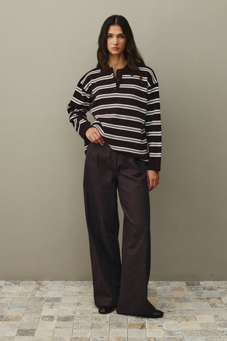 Polo Yaka Çizgili Kazak Mürdüm