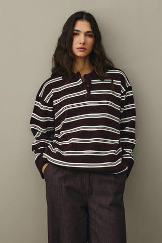 Polo Yaka Çizgili Kazak Mürdüm
