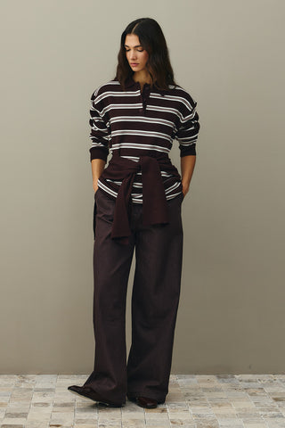 Polo Yaka Çizgili Kazak Mürdüm