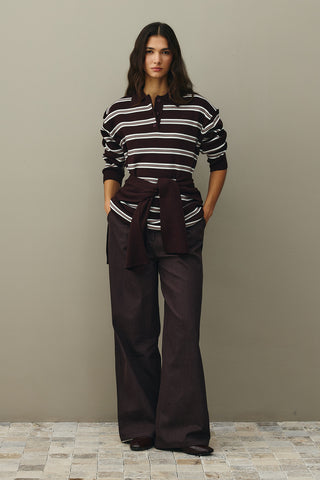 Polo Yaka Çizgili Kazak Mürdüm