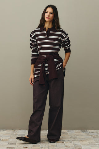 Polo Yaka Çizgili Kazak Mürdüm