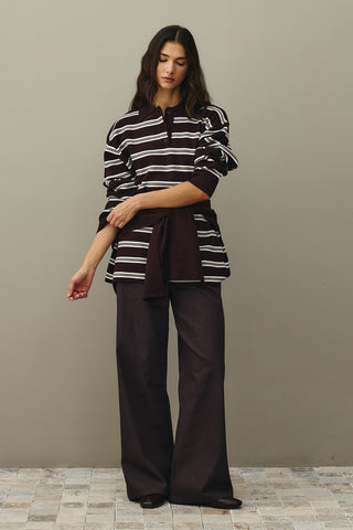 Polo Yaka Çizgili Kazak Mürdüm