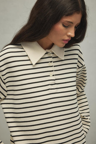 Polo Yaka Çizgili Sweatshirt Siyah - Fahhar Design