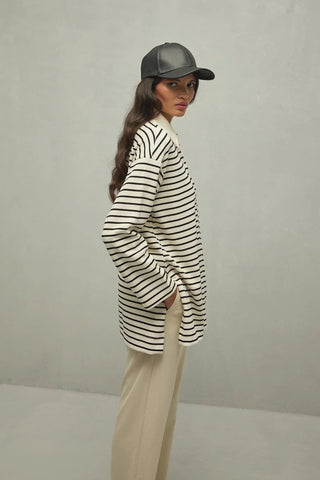 Polo Yaka Çizgili Sweatshirt Siyah - Fahhar Design