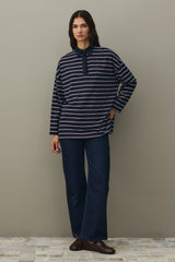 Polo Yaka Çizgili Tişört Lacivert