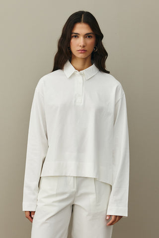 Polo Yaka Kısa Sweatshirt Ekru