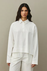 Polo Yaka Kısa Sweatshirt Ekru