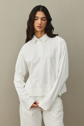 Polo Yaka Kısa Sweatshirt Ekru