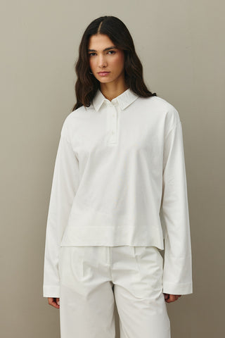 Polo Yaka Kısa Sweatshirt Ekru