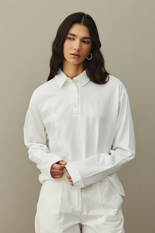 Polo Yaka Kısa Sweatshirt Ekru